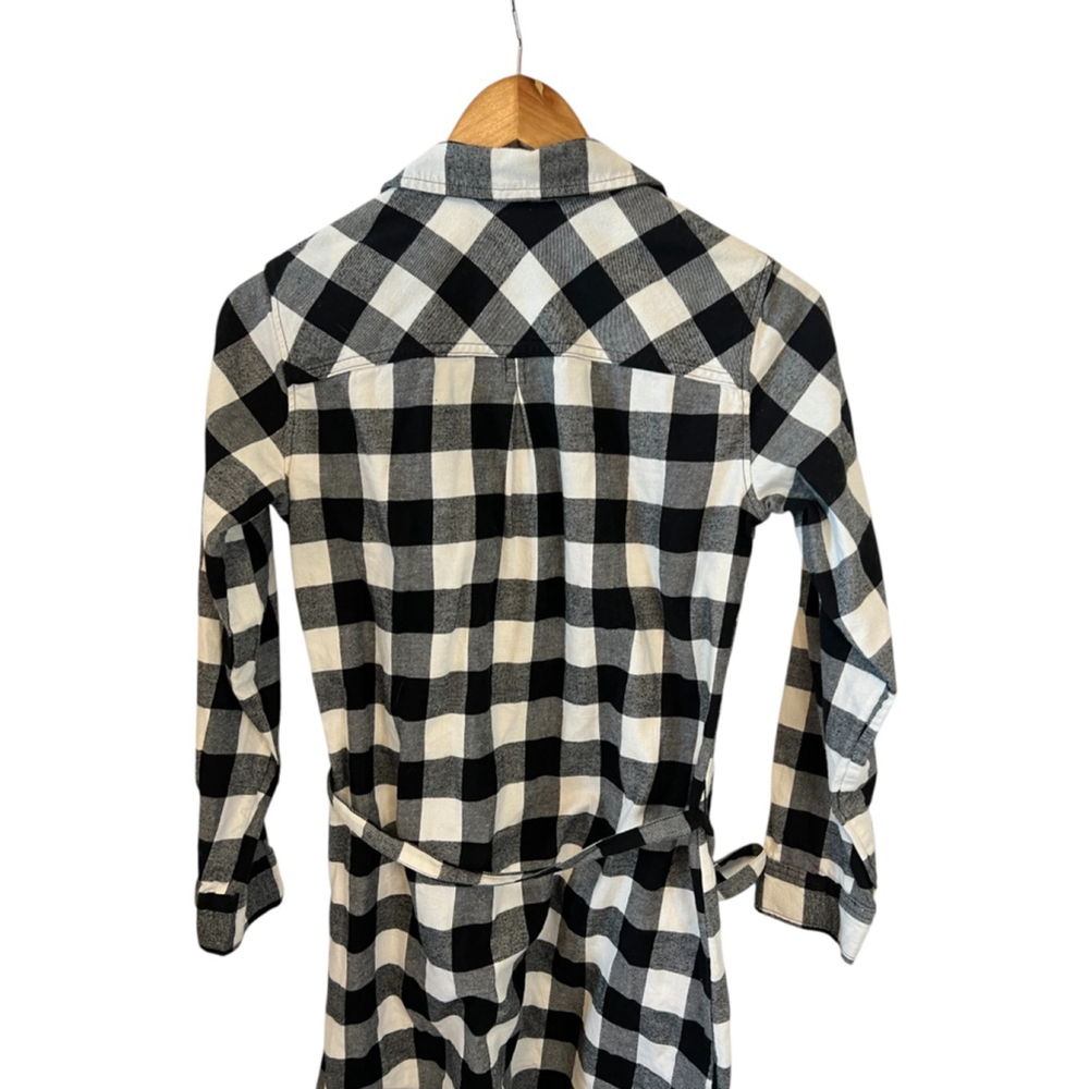 EDDIE BAUER Black & White Plaid Flannel Long Sleeve Short Casual Dress 2 - Picture 5 of 8